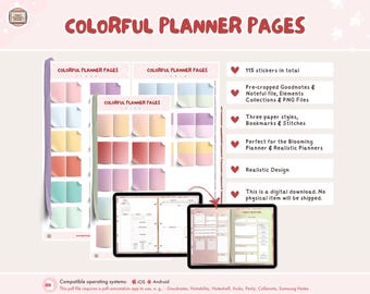 Colorful Realistic Paper Papers, Digital Stickers for GoodNotes, Noteful + PNG
