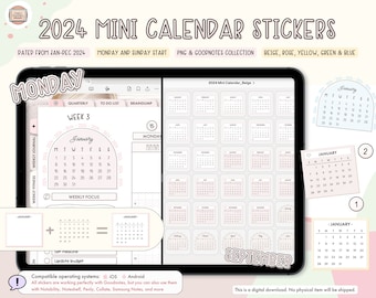 2024 Mini Calendars / Mon + Sun Start / Digital  Stickers for your digital planner, journal in GoodNotes, Noteshelf, and more