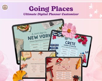 Going Places Digital Planner Customizer BUNDLE, Digital Stickers (Goodnotes, Noteful, PNG)