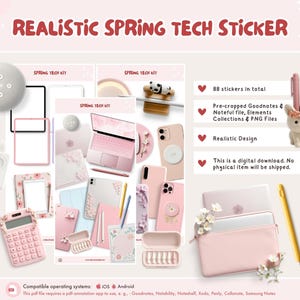 Realistische Frühling Tech Aufkleber / Pre-Cropped Digital Stickers für Ihren digitalen Planer, Journal in GoodNotes, Noteful, Noteshelf + mehr