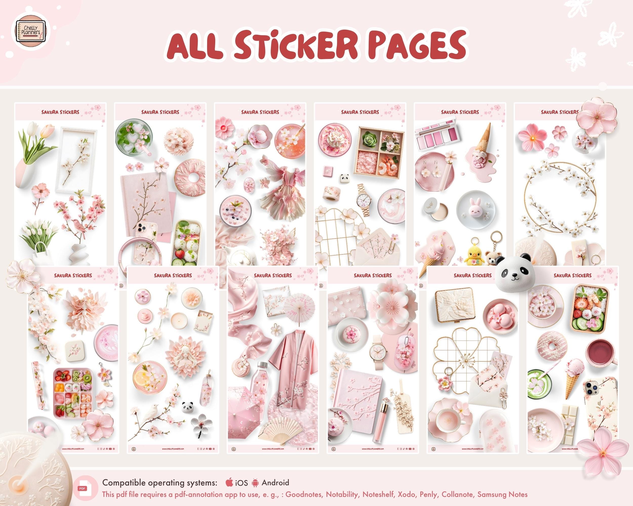 Realistic Sakura Stickers, Digital Planner Stickers (PNG, Goodnotes ...