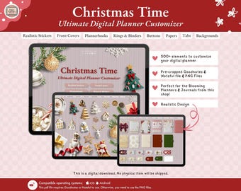 Personalizador de agenda digital navideña / Pegatinas y elementos digitales precortados para personalizar tu agenda en GoodNotes, Noteful y más