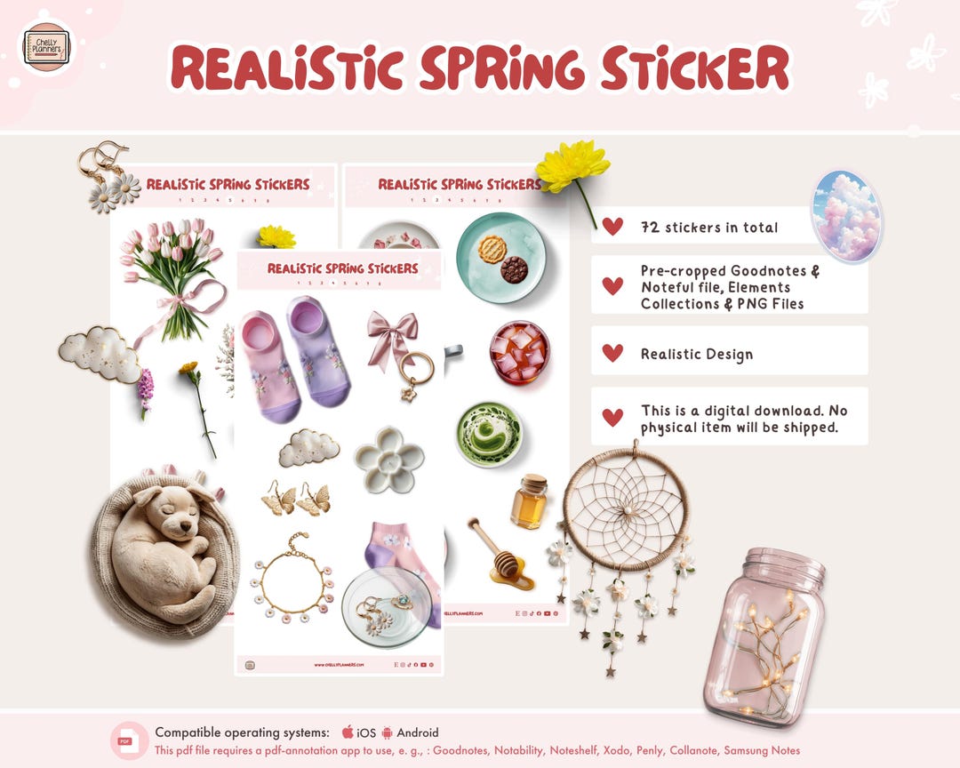 Realistic Spring Stickers (goodnotes, Noteful, PNG) - Etsy