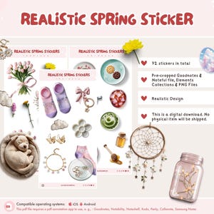 Realistische Frühling Aufkleber / Pre-Cropped Digital Stickers für Ihren digitalen Planer, Journal in GoodNotes, Noteshelf + mehr