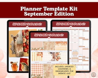 September Digital Planner Template Kit, Digital Stickers in PNG, for GoodNotes, Noteful + more