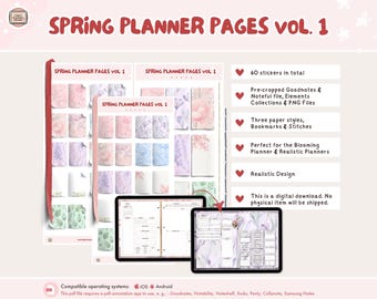 Spring Digital Planner Papers (Goodnotes, Noteful, PNG)