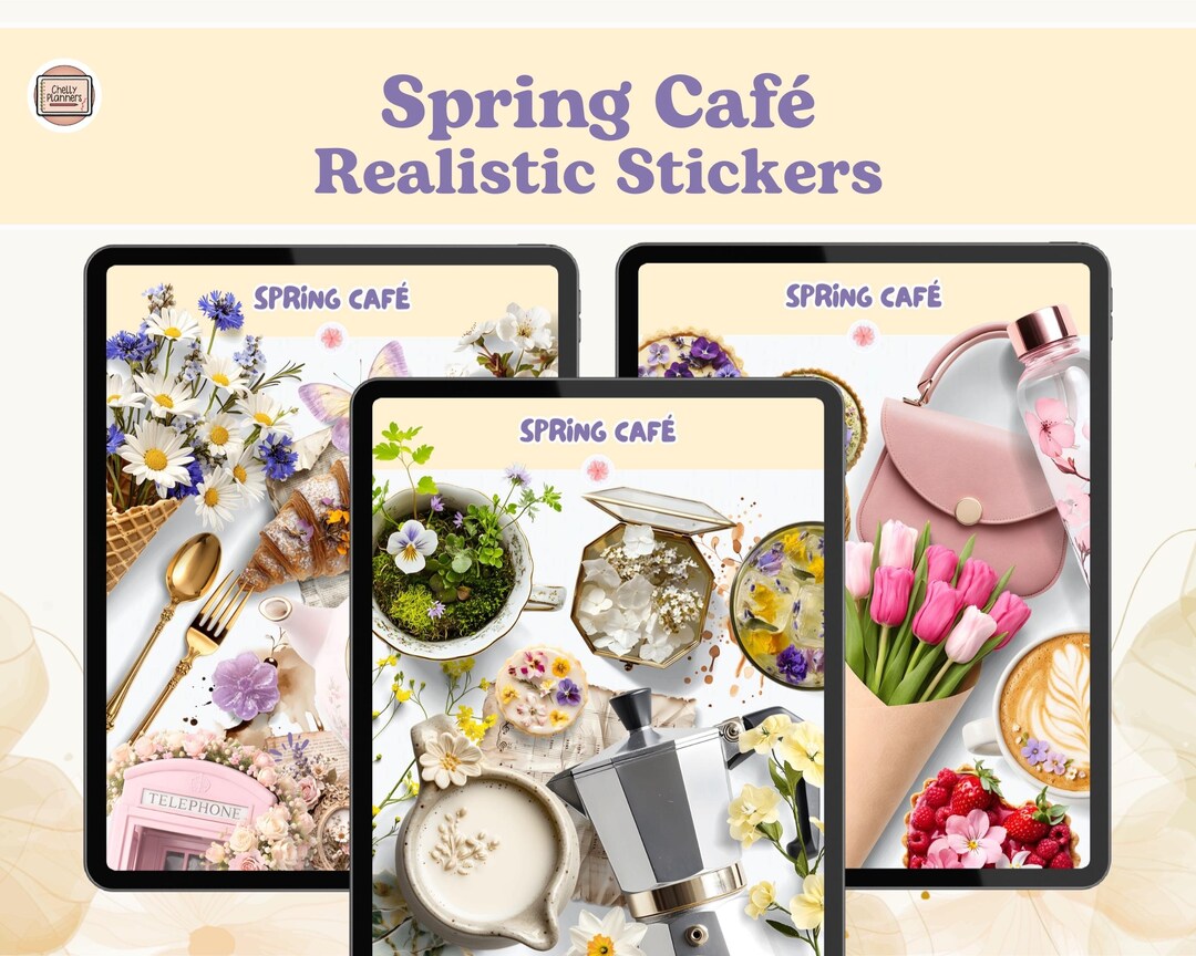 Realistic Spring Café Stickers, Digital Planner Stickers (PNG ...