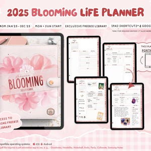 Portrait 2025 Blooming Digital Life Planner / Apple Apps, iCal & Google Calendar Integration / Mon + Sun Start  / IOS + Android