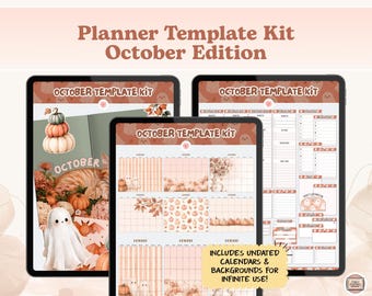 October Digital Planner Template Kit, Digital Stickers in PNG, for GoodNotes, Noteful + more
