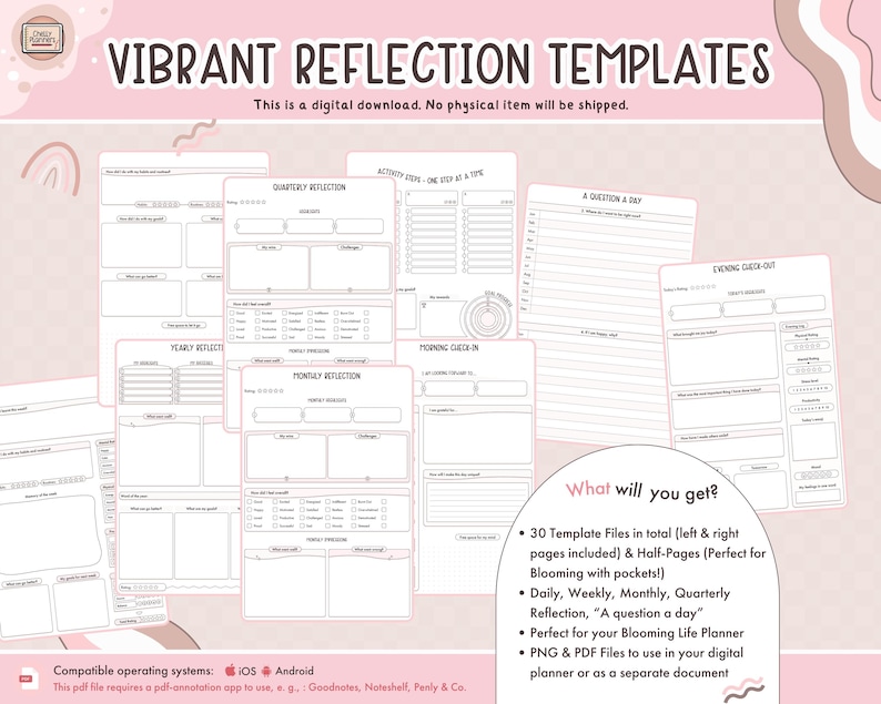 Vibrant Reflection Digital Planner Templates (PDF, PNG) - Etsy