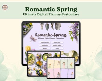 Romantischer Frühling Digitaler Planer Planer, Digitale Aufkleber (Goodnotes, Noteful, PNG)