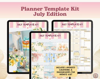 Juli Digital Planner Template Kit, Digitale Aufkleber in PNG, für GoodNotes, Noteful + mehr