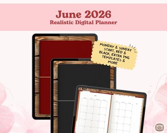 Juni 2026 Monatlicher Digitaler Planer Kit, Montag & Sonntag Start, Extra Vorlagen