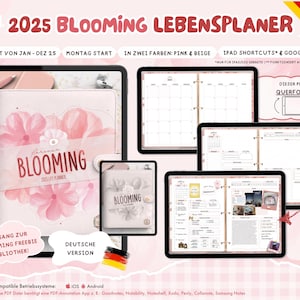 Querformat 2025 Blooming Digital Jahresplaner / Apple Google Kalender Integration / Montag Start  / IOS + Android / DEUTSCHE Version
