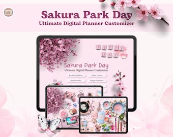 Sakura Park Day Digital Planner Customizer, Digital Stickers (PNG, GoodNotes, Noteful)