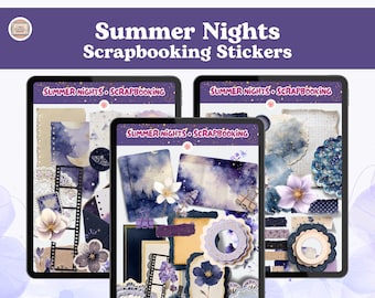 Summer Nights Scrapbooking, Realistic Digital Planning Stickers (PNG, GoodNotes, Noteful + more)