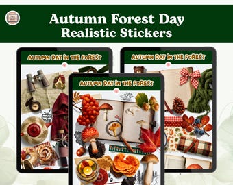 Realistic Autumn Forest Day Stickers, Digital Planner Stickers (PNG, GoodNotes, Noteful + more)