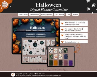 Halloween Digital Planner Customizer, Digital Stickers (Goodnotes, Noteful, PNG)