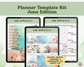 June Digital Planner Template Kit, Digital Stickers in PNG, for GoodNotes, Noteful + more