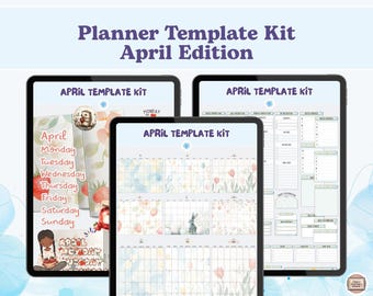 Kit di modelli per agenda digitale di aprile, adesivi digitali in formato PNG, per GoodNotes, Noteful e altro ancora.