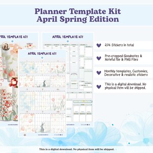 April Digital Planner Template Kit, Digital Stickers in PNG, for ...