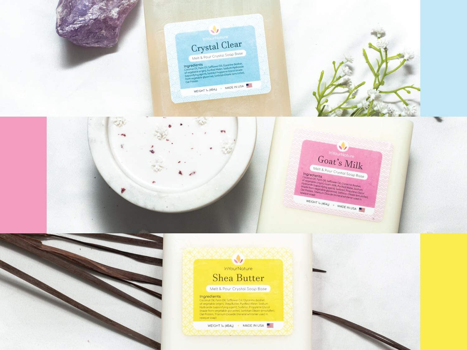 Soap Base Melt and Pour Variety 6 X 1 LB Each Goats Milk, Shea Butter