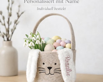 Personalisiertes Osterkörbchen Hase aus Filz | Osternest mit Name | Baby Osterkorb | Nachhaltiges Ostergeschenk Kind | Handmade