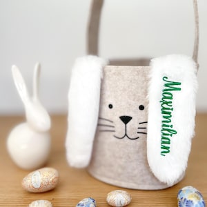 Osterkörbchen in Filz, Osterkorb Hase, Osternester personalisiert mit Name, personalisiertes Geschenk zu Ostern, Filzkorb bestickt Name