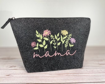 Kosmetiktasche aus Filz, Kulturtasche Mama, Blumenwiese, Geschenk zum Muttertag, Geschenkidee Mama