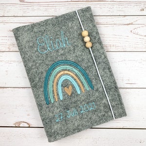 U-booklet cover felt gray embroidered with rainbow, customizable, cover for examination booklet