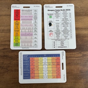 Juego de 3 tarjetas educativas de bolsillo sobre salud: ECG, NEWS2, GCS