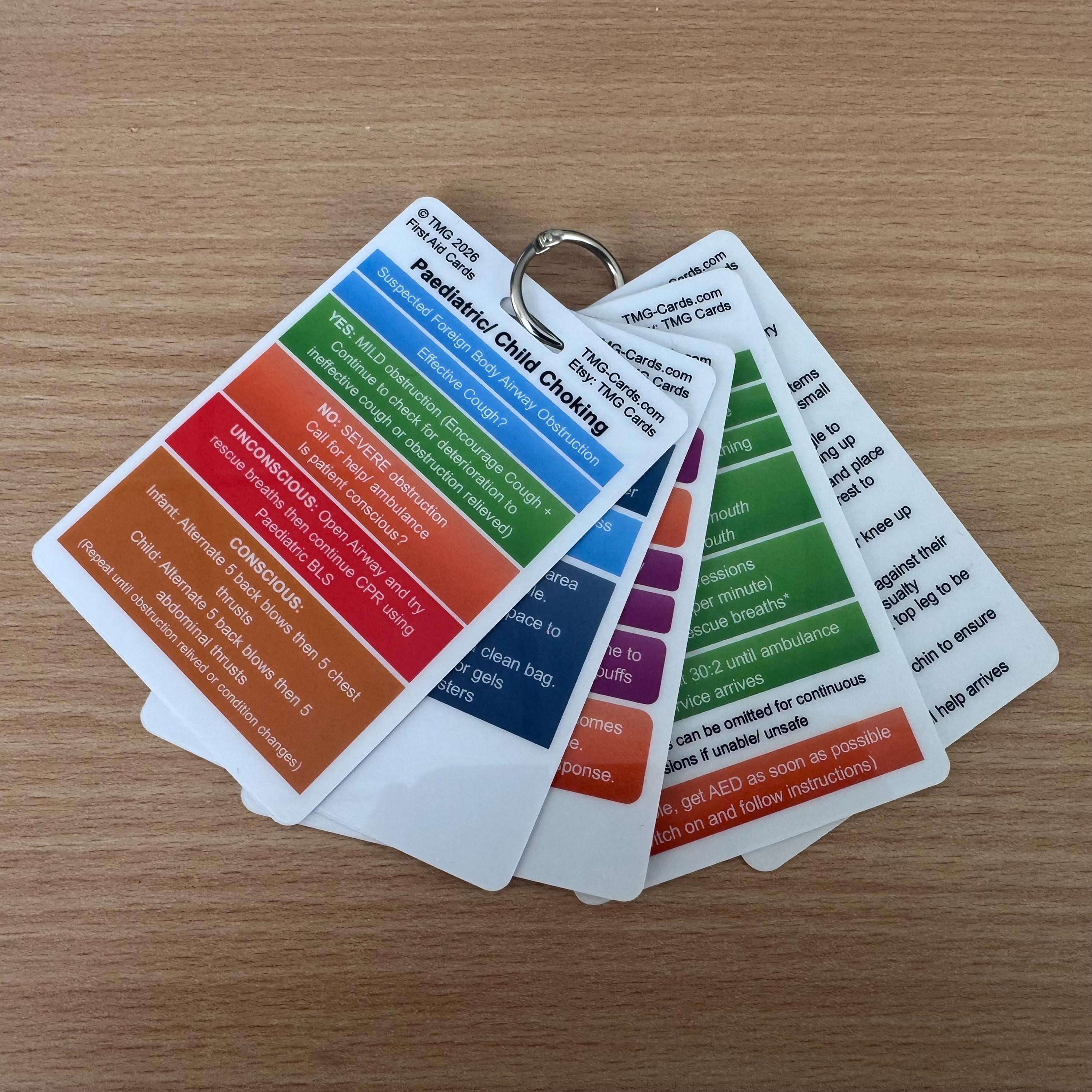First Aid Reference Cards | 5 Double Sided PVC Emergency Cards