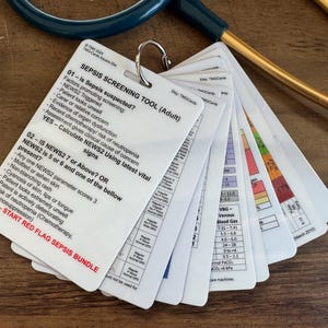 Set van 9 bundel met kaarten voor gezondheidszorg, verpleegkundigen en medisch onderwijs, inclusief tool voor sepsisscreening bij volwassenen
