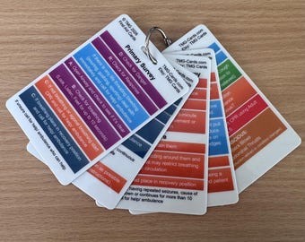 First Aid Reference Cards | 5 Double Sided PVC Emergency Cards | CPR, Choking, Burns & Bleeds | Wipe Clean First Aid Guide