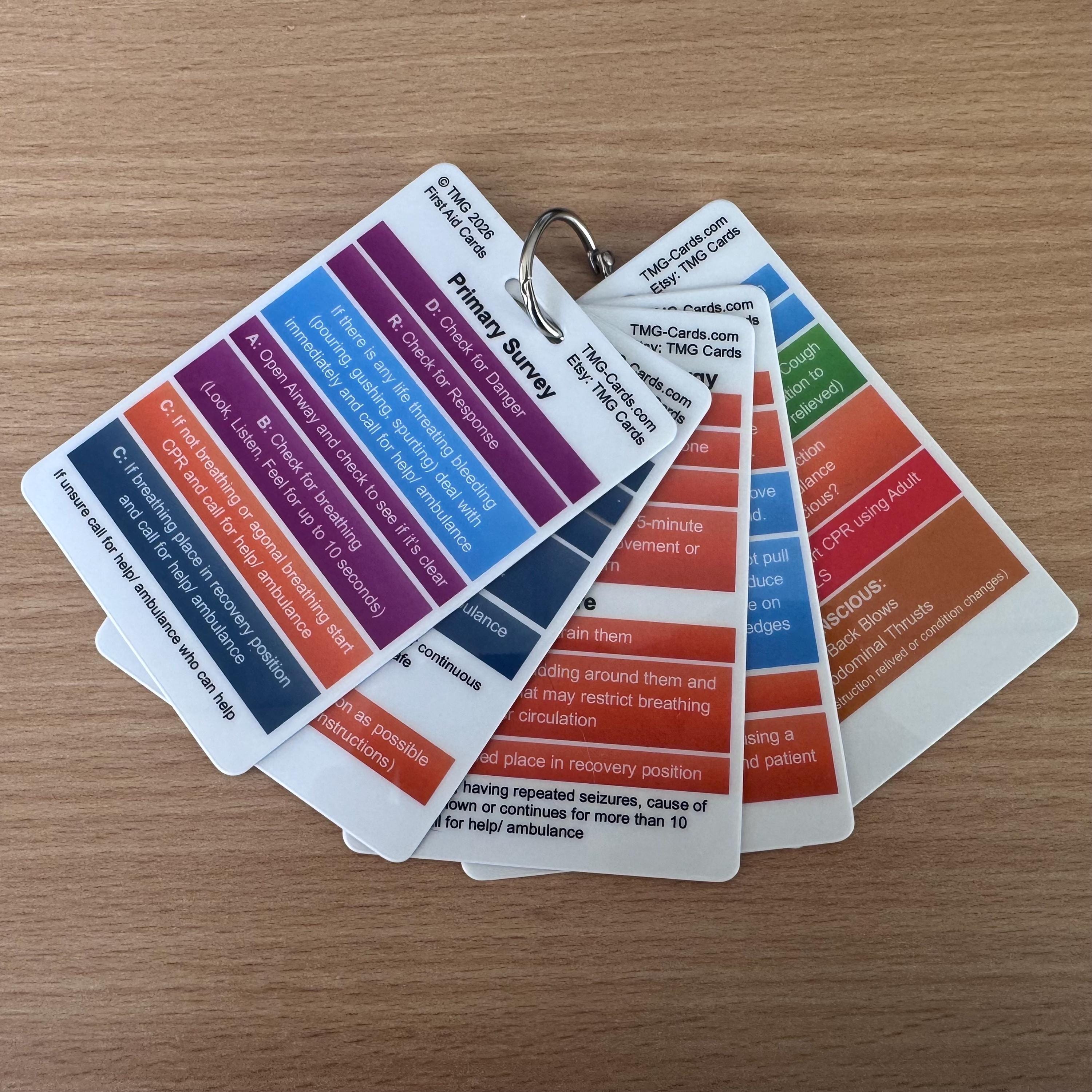 First Aid Reference Cards | 5 Double Sided PVC Emergency Cards
