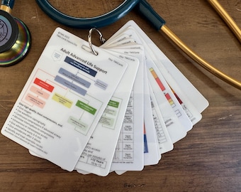 Set of 10 Healthcare, Nursing, Medical Educational Pocket Cards Bundle including Adult ALS + Paediatric ALS/ Anaphylaxis Card