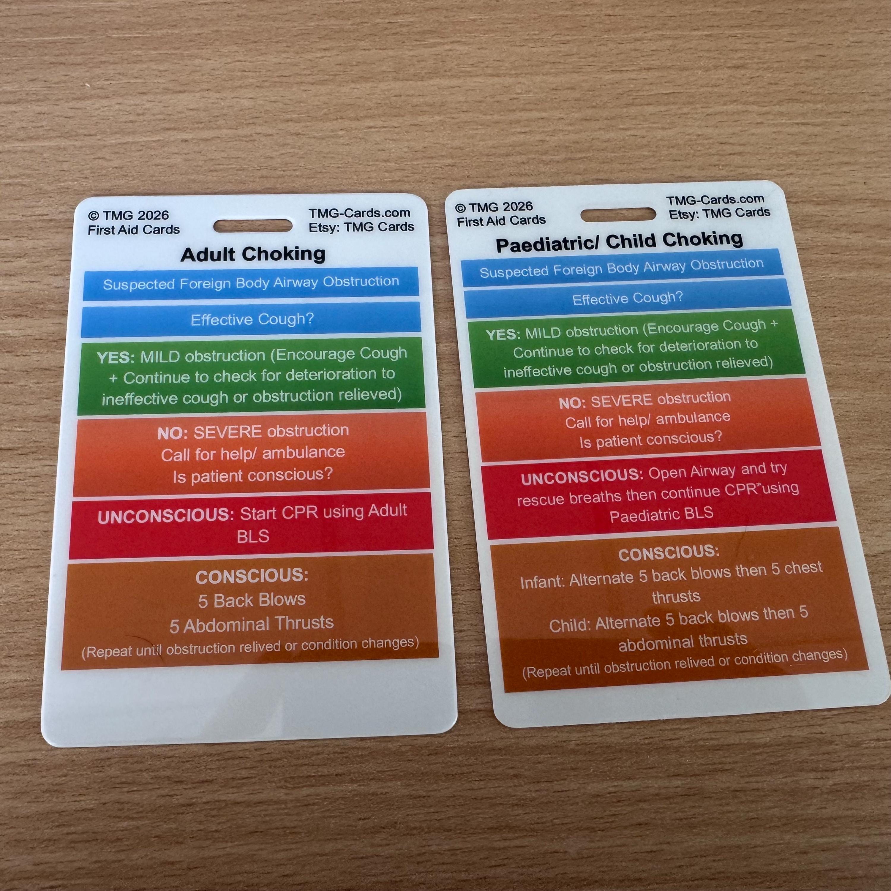 First Aid Reference Cards | 5 Double Sided PVC Emergency Cards