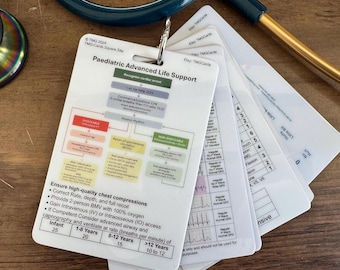 Set of 9 Healthcare, Nursing, Medical Educational Pocket Cards including Paediatric ALS/ Anaphylaxis Card