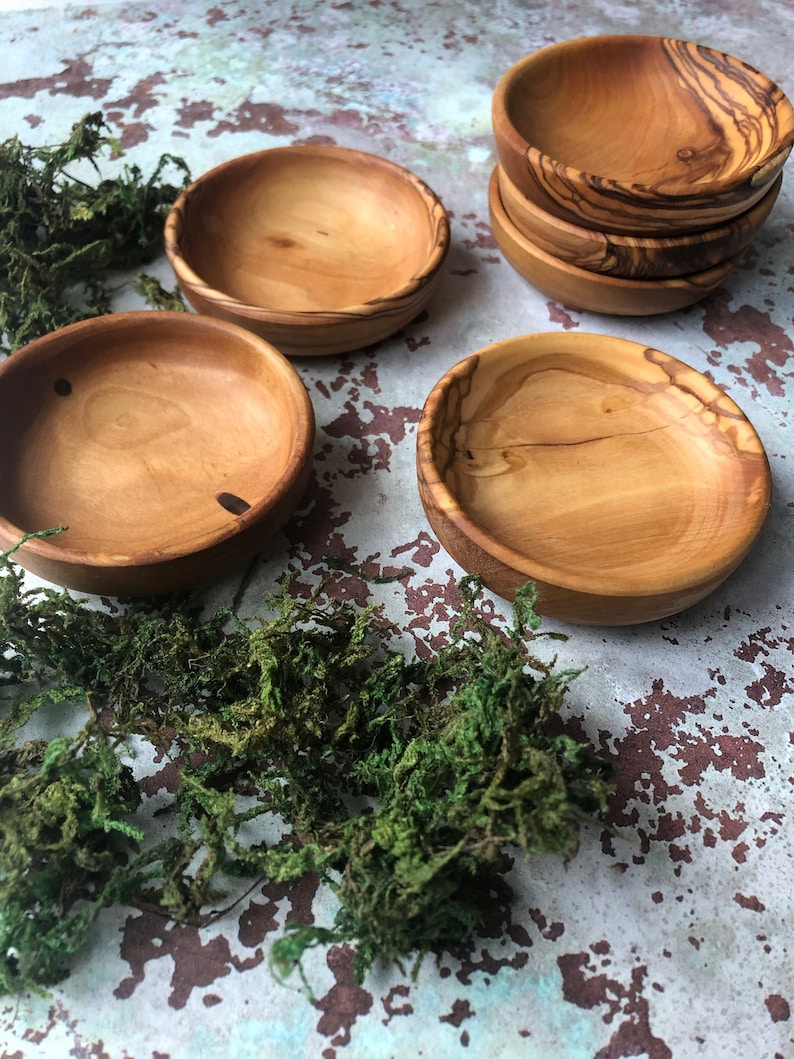 Wooden Bowl Set | Salt Pepper Pots | Olive Wood | Kitchen Bowl | Rustic Decor | Rustic Kitchen | Wood Bowl | Jewelry Dish image 1