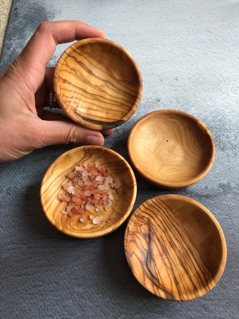 Wooden Bowl Set | Salt Pepper Pots | Olive Wood | Kitchen Bowl | Rustic Decor | Rustic Kitchen | Wood Bowl | Jewelry Dish image 3