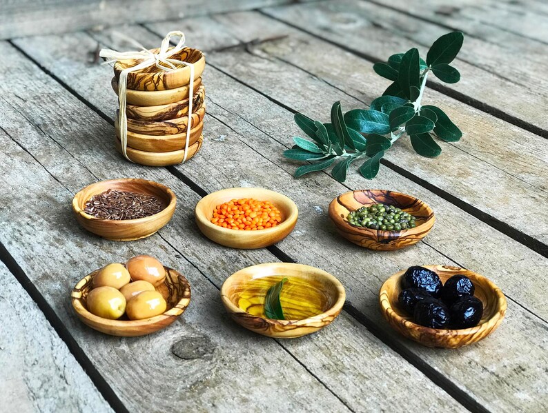 Wooden Bowl Set | Salt Pepper Pots | Olive Wood | Kitchen Bowl | Rustic Decor | Rustic Kitchen | Wood Bowl | Jewelry Dish image 5