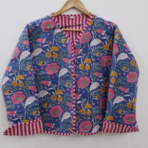 Hand Block Floral Print Cotton Quilted Jacket: Reversible Boho Coat