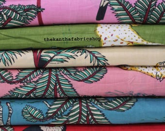 Indian Cotton Jungle Printed Fabric: Lightweight Dressmaking Material