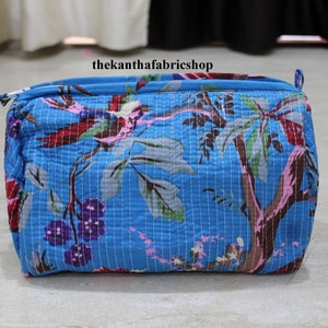 Neue Vogel-Druck gesteppte Make-up-Tasche, Reisetasche, handgefertigte indische Baumwolle Tasche, Geschenk für Geburtstag, Rasierset, 3-teiliges Beutel-Set