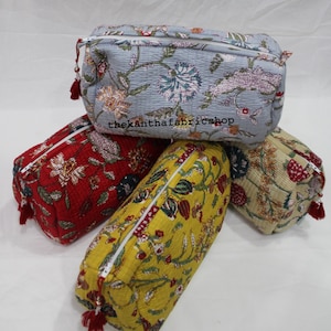 Handmade Floral Printed Toiletry Bag: Indian Cotton Cosmetic Pouch