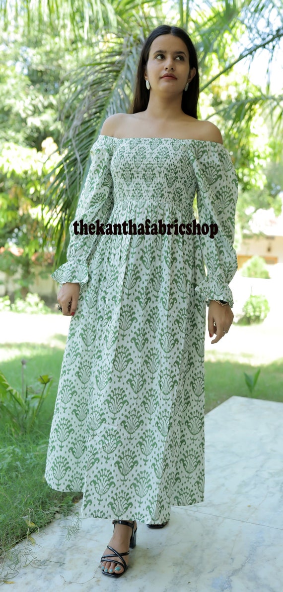Off Shoulder Handmade Long Sleeves Cotton Women Dress Indian Western Dress Women Wedding Dress Gift for Birthday Party Wear Beach Gown Etsy UK