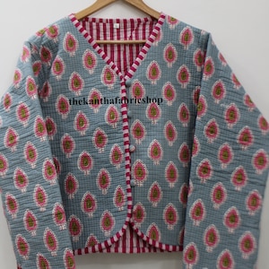 Bridal Party Wear Jackets Indian Hand Block Print Jacket Coat, Floral Printed Cotton Quilted Jacket, Gift For Birthday, Light Weight Jacket