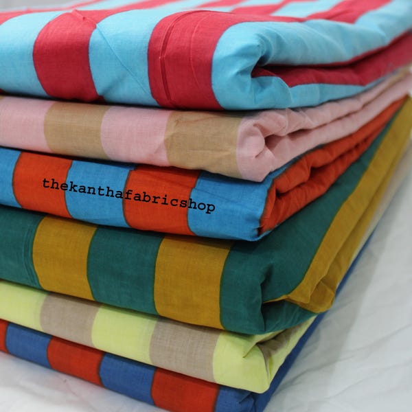 Indian Stripe Printed Cotton Fabric, Block Print Fabric By The Yards