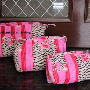 Tiger Druck Handgemachte Baumwolle Tasche Geschenk für Geburtstag, Indische Kulturkosmetik Make-up Beutel Tasche #Hergestellt von meinem Mitarbeiter #Thekanthafabricshop