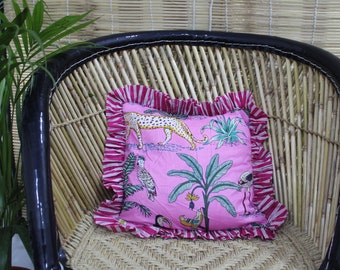 Indian Jungle Animal Print Cushion Cover: Handmade Cotton Cushion Home Decor